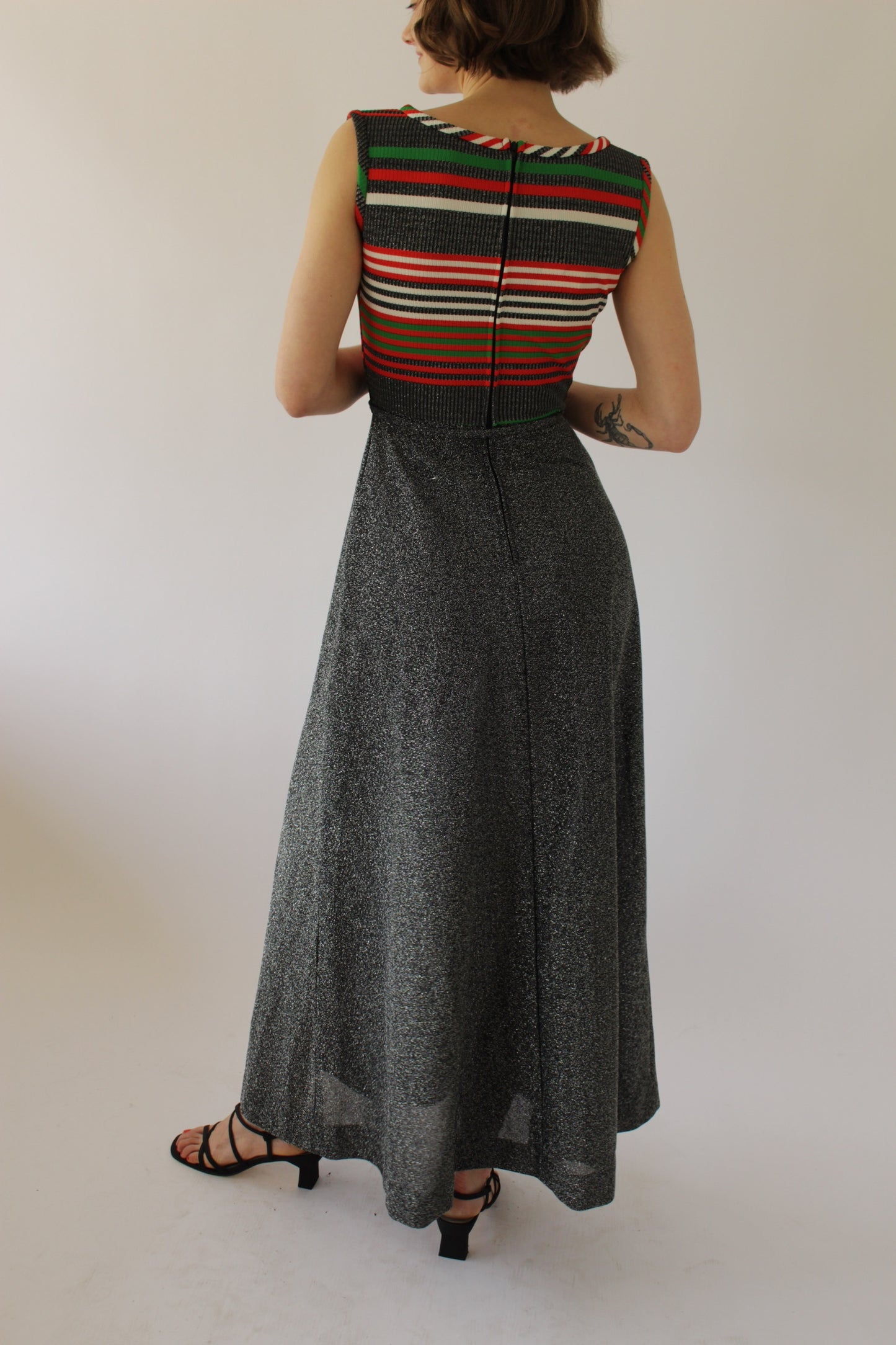 Amazing Vintage Striped Metallic Maxi Dress