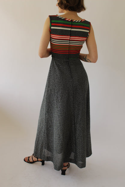 Amazing Vintage Striped Metallic Maxi Dress