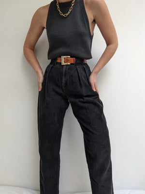 Vintage Faded Black Corduroy Pleated Pants