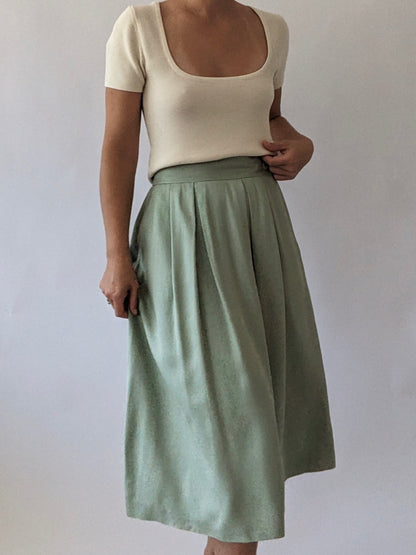 Vintage Pistachio Twilled Silk Skirt