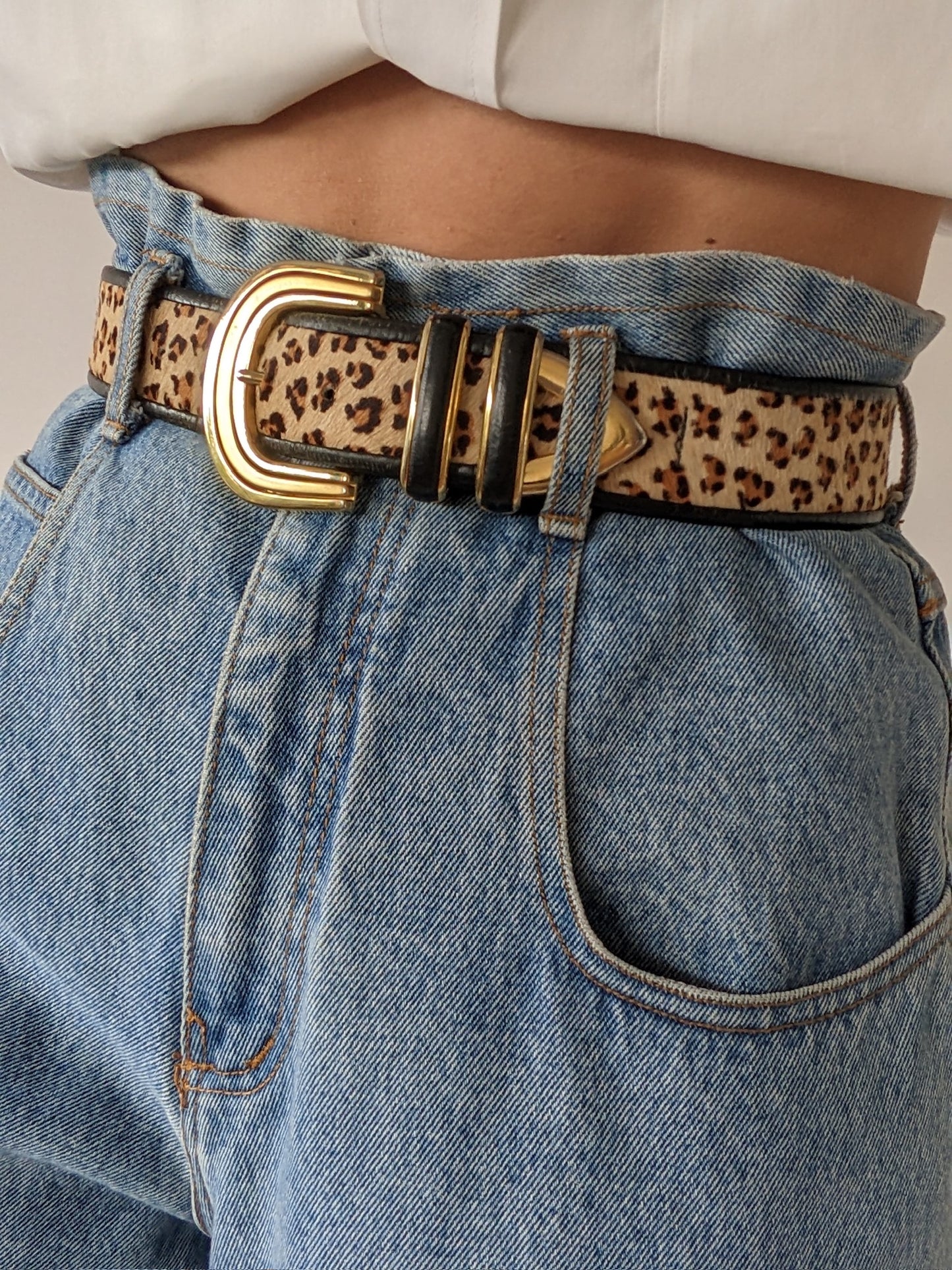 Vintage Printed Calf Hair & Leather Belt