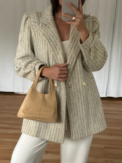 Vintage Cream & Stone Striped Wool Coat