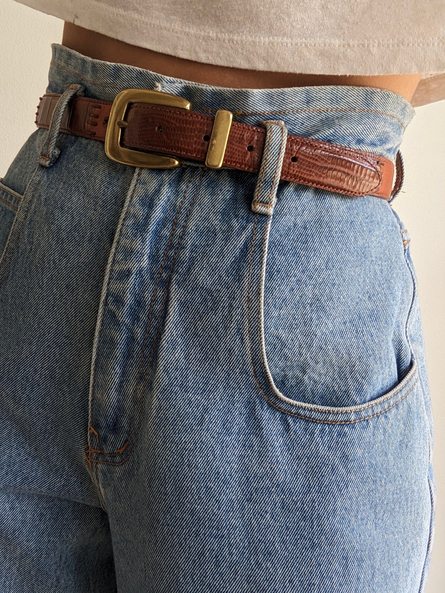 Vintage Patchwork Embossed Leather Belt