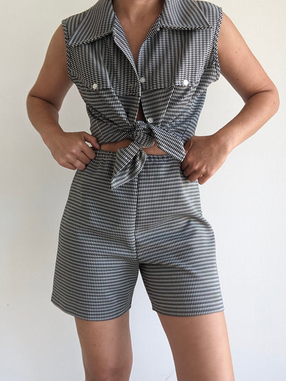 Vintage Houndstooth Vest & Shorts Set