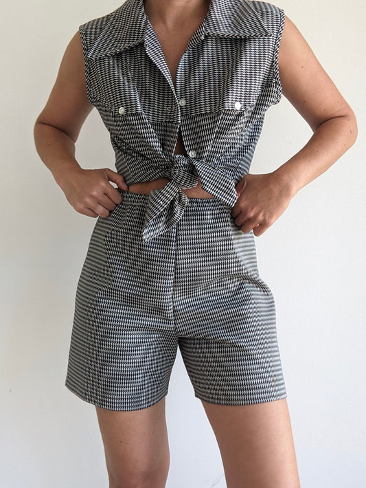 Vintage Houndstooth Vest & Shorts Set