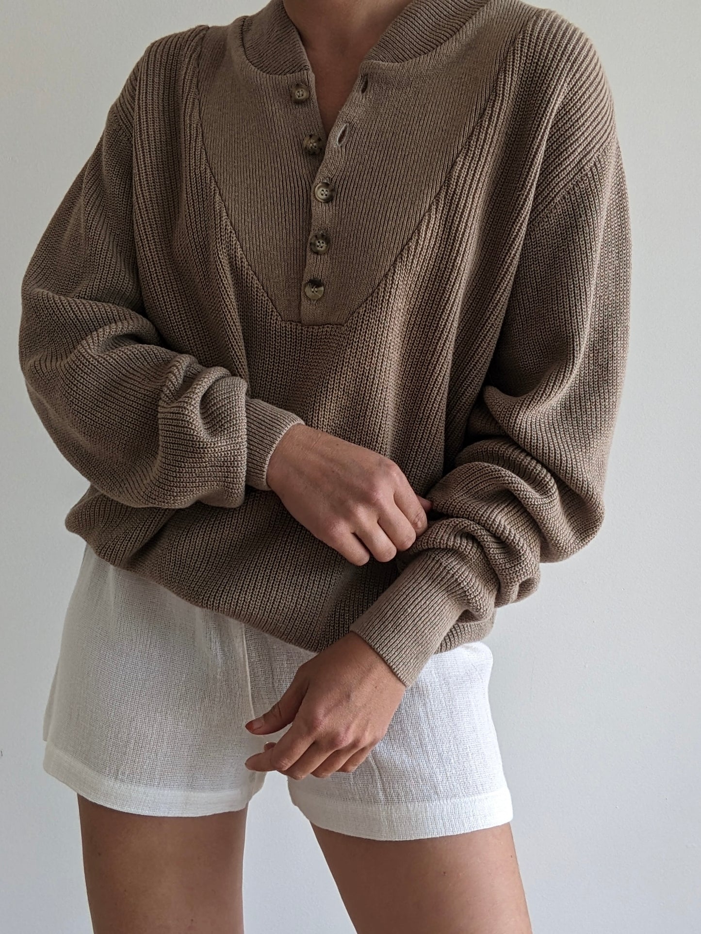 Vintage Almond Cotton Henley