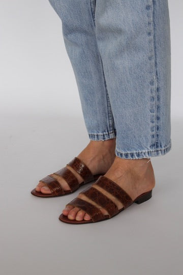 Rare Vintage Croc-Embossed Strappy Slides