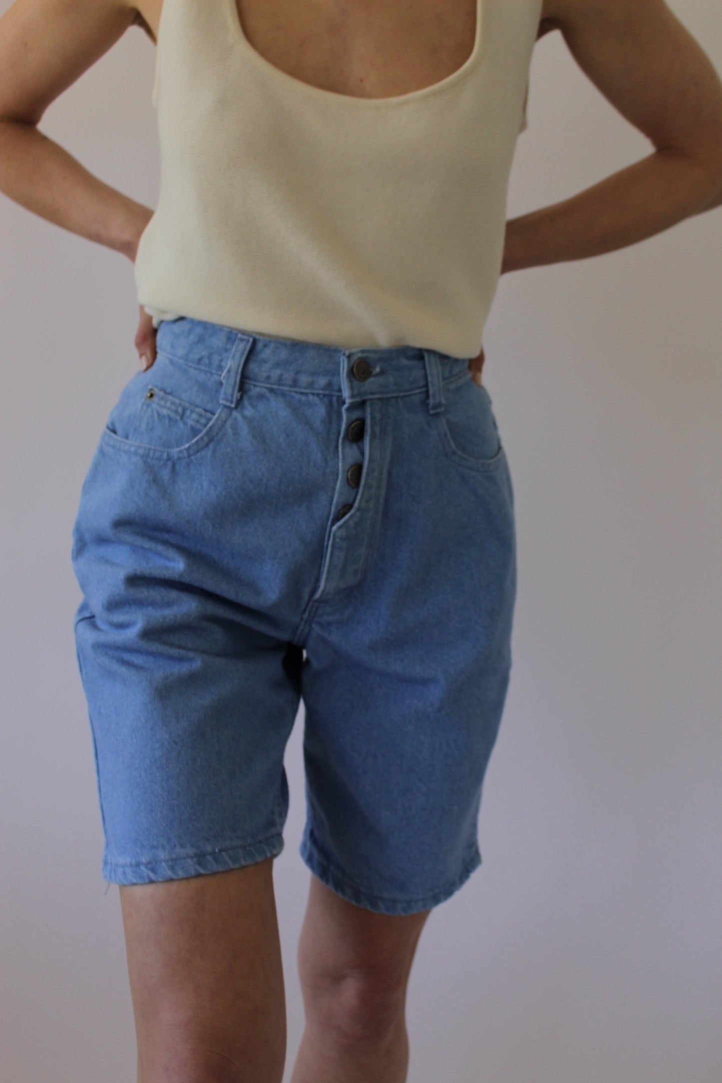 Vintage Button-Fly Blue Denim Shorts