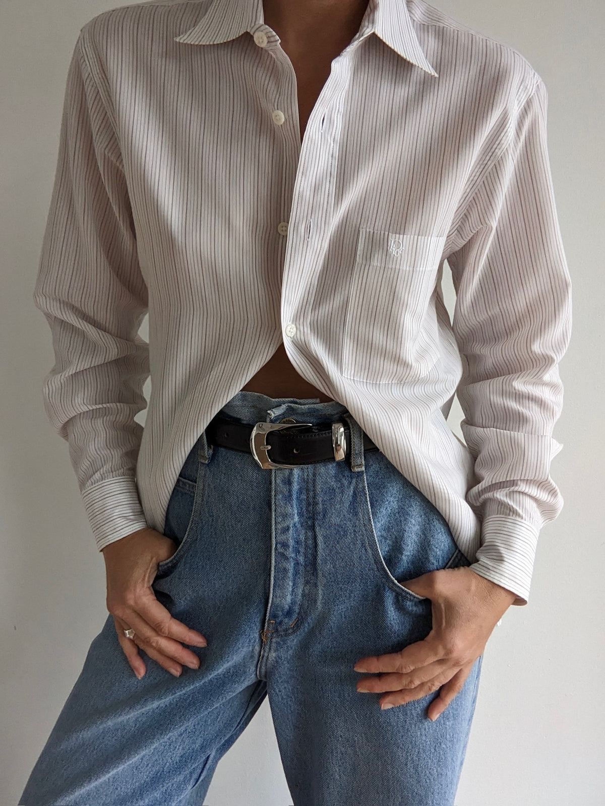 Vintage Christian Dior Embroidered Pinstripe Shirt