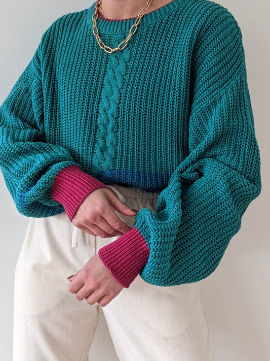 Vintage Colorful Cable Knit Cotton Sweater