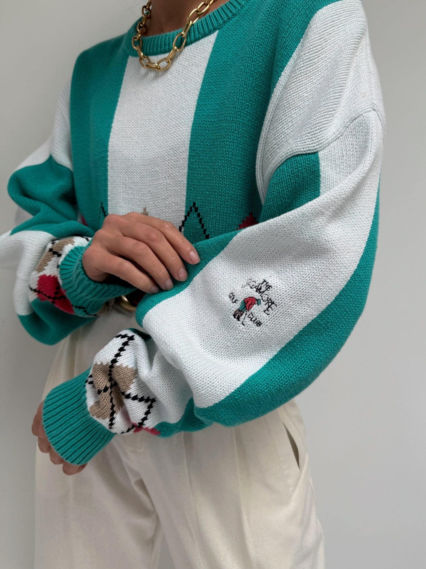 Vintage Wide Striped Argyle Cotton Sweater