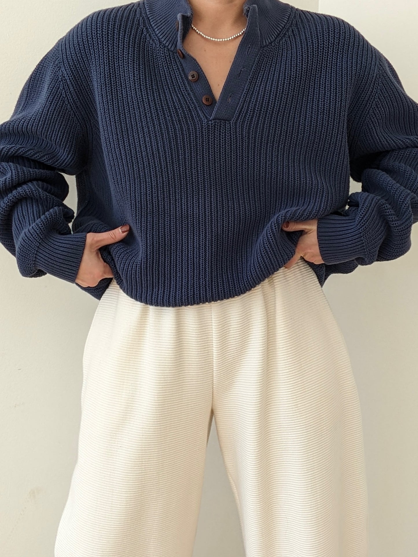 Vintage Faded Navy Cotton Henley