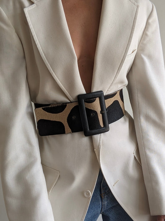 Statement Vintage Printed Pony Hair Leather Belt