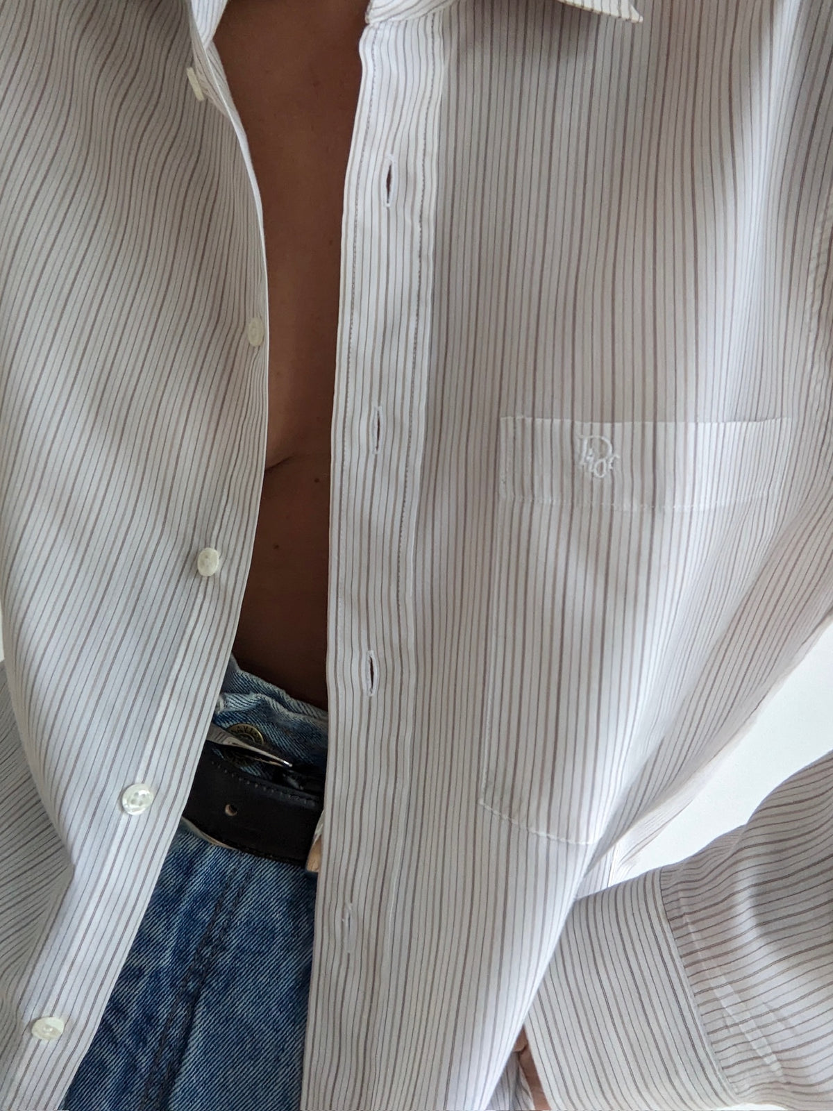 Vintage Christian Dior Embroidered Pinstripe Shirt