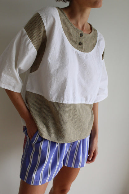 Vintage Knit-Accent Henley Tee