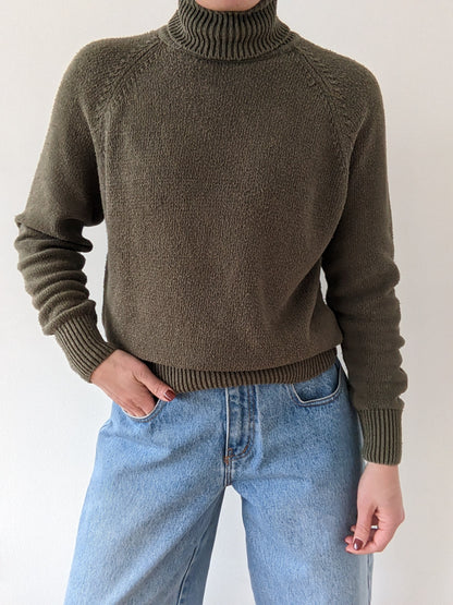 Vintage Moss Knitted Silk Turtleneckk
