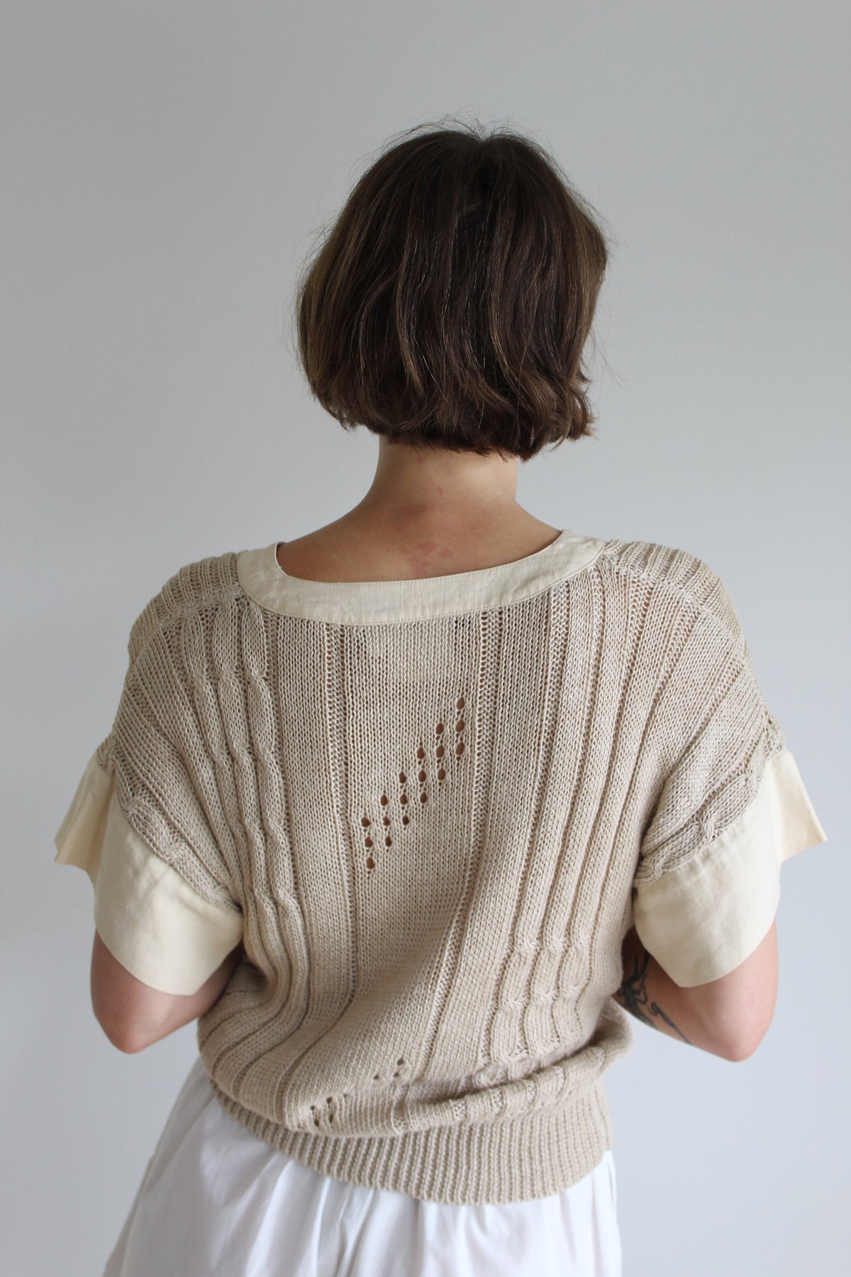 Vintage Linen Open Knit V-Neck Tee