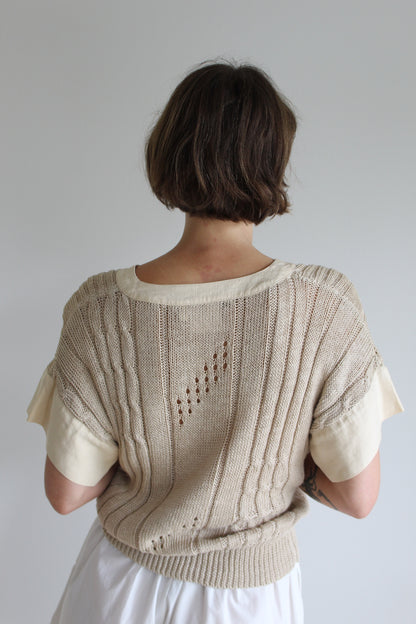 Vintage Linen Open Knit V-Neck Tee