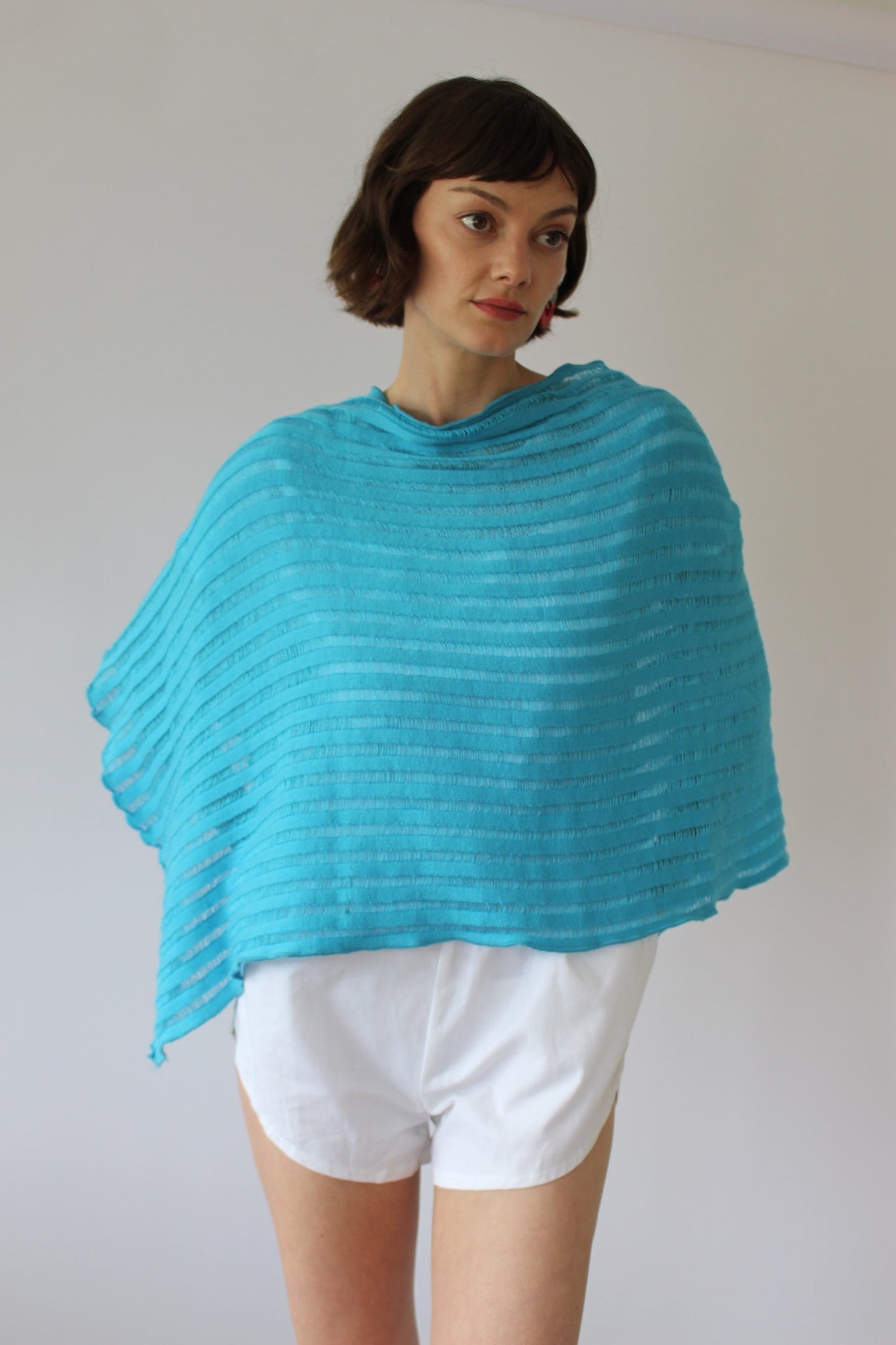 Vintage Aqua Striped Weave Poncho