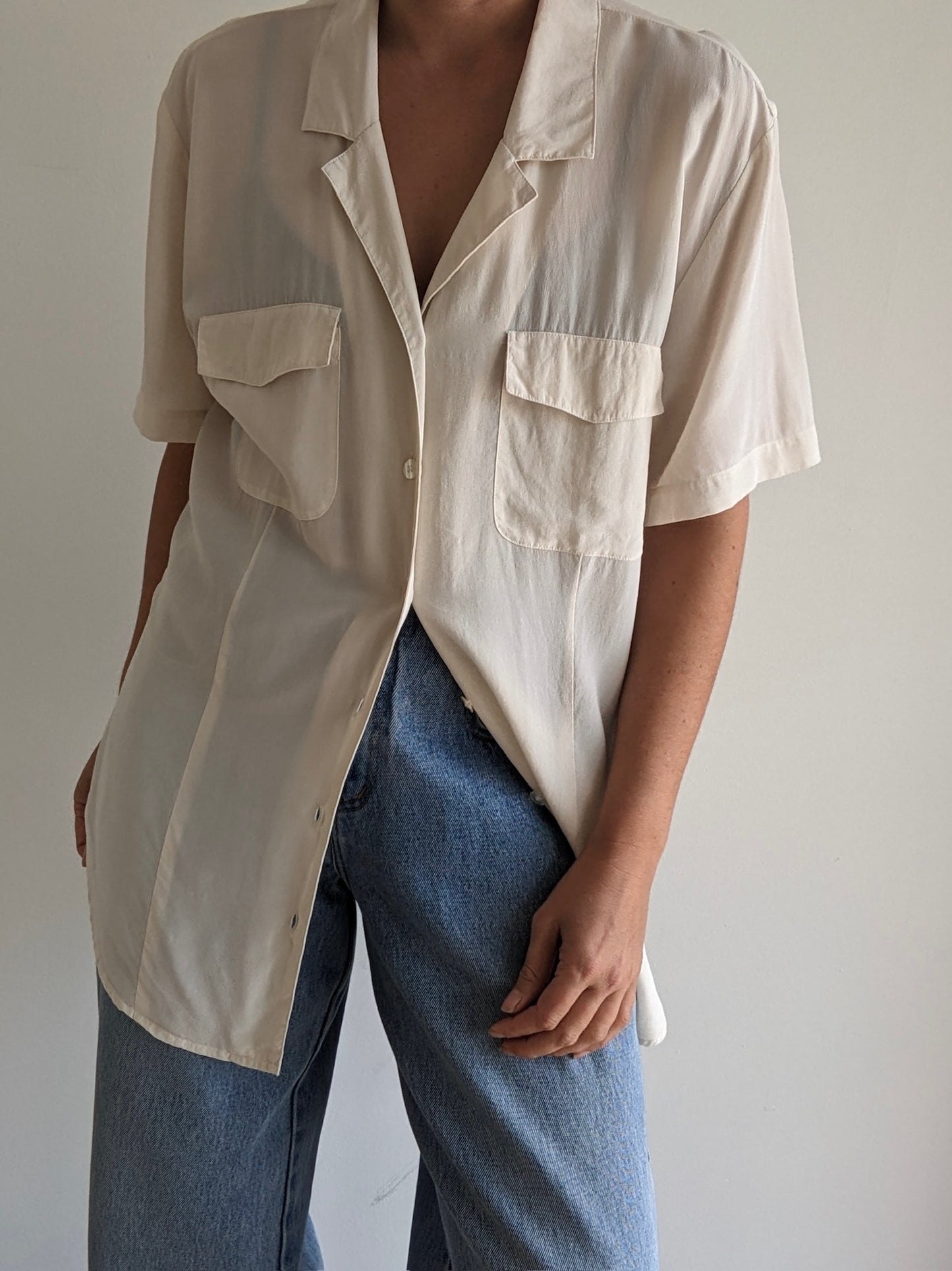 Vintage Cream Silk Pocket Blouse