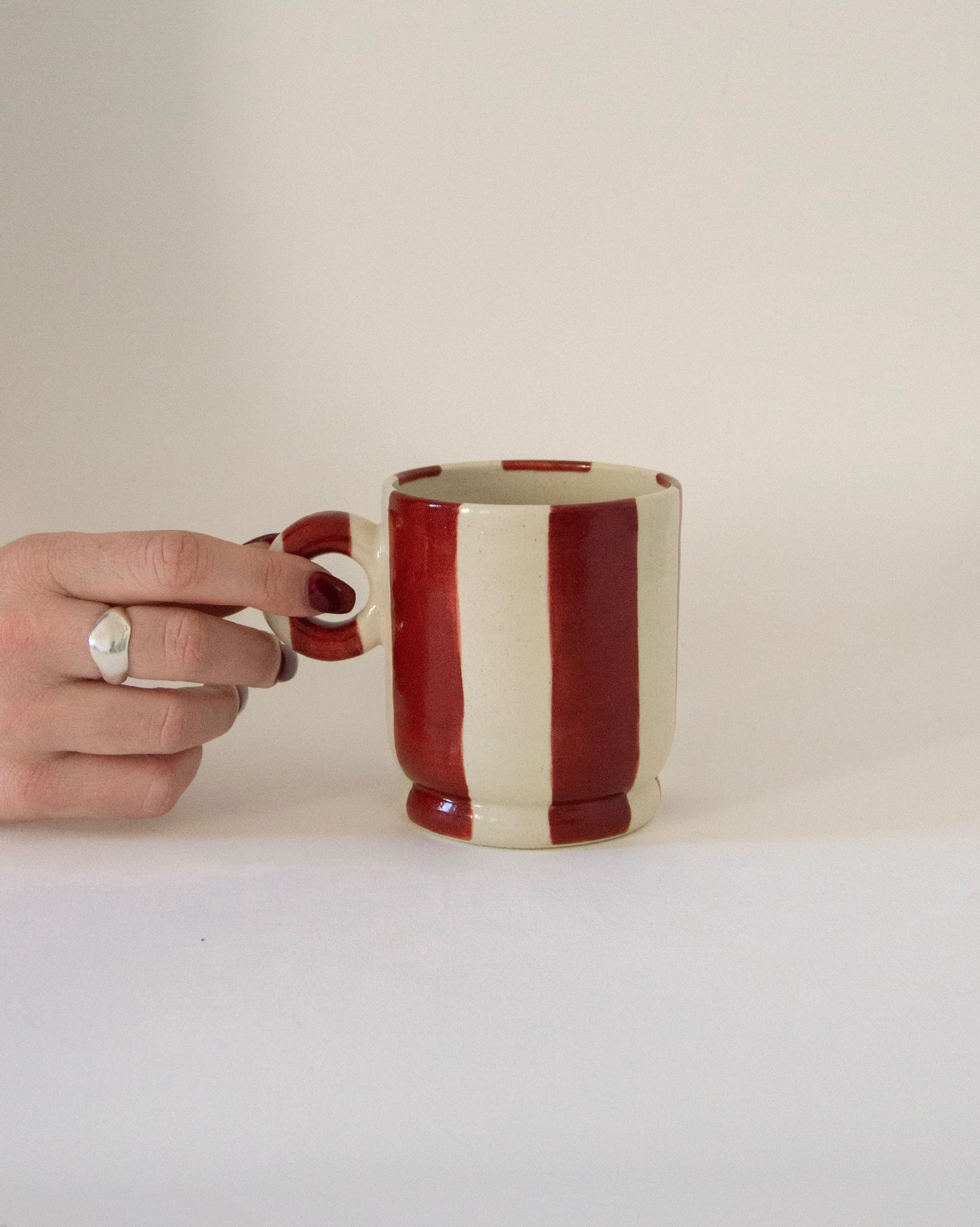 Burgundy Striped Handwarmer Mug