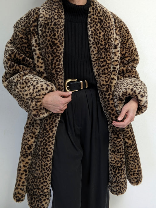 Vintage Plush Animal Print Faux Fur Coat