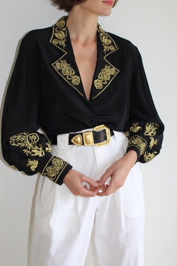 Vintage Diane Von Furstenberg Embroidered Silk Blouse