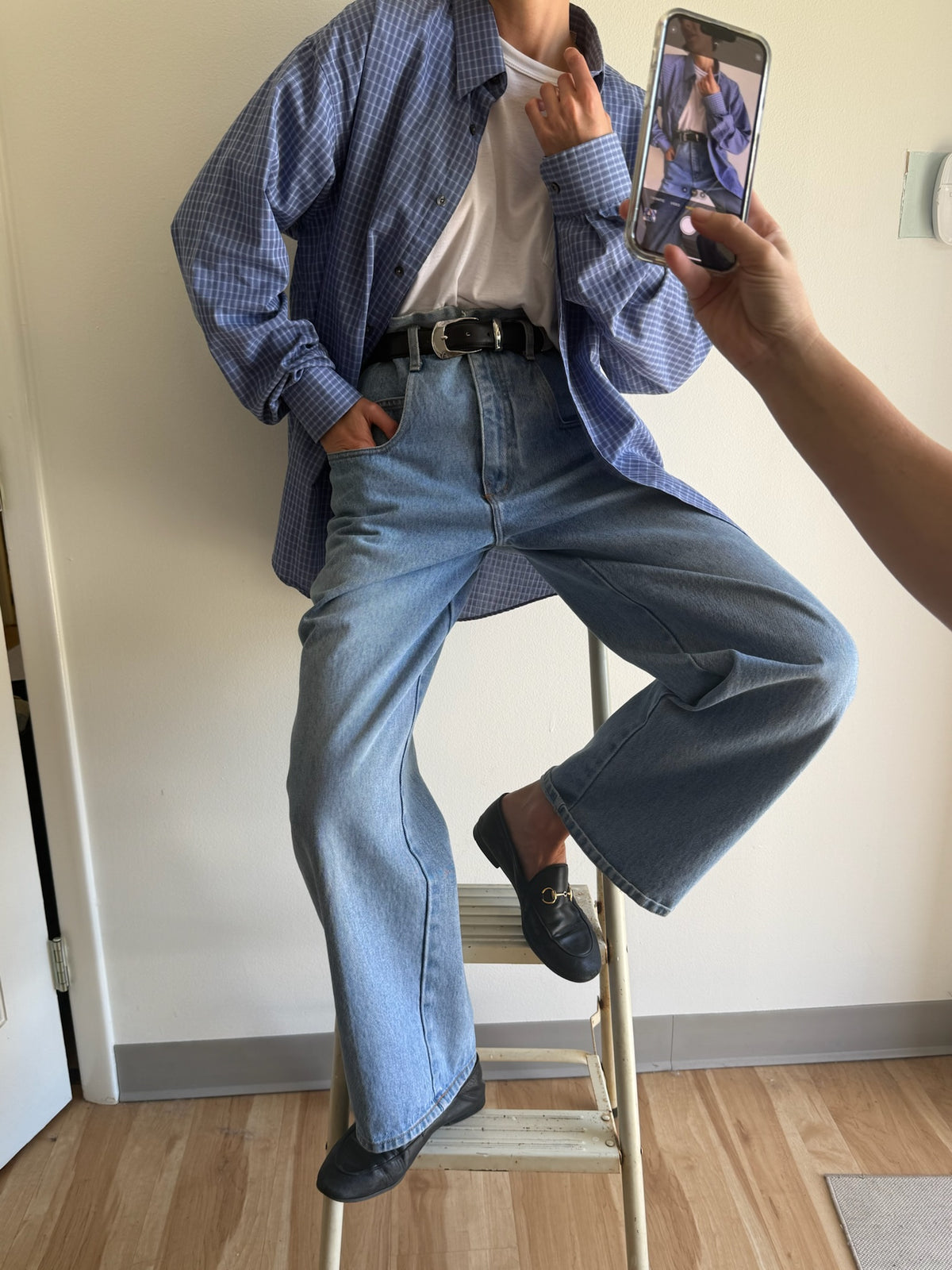 Vintage Yves Saint Laurent Blue Plaid Button Up