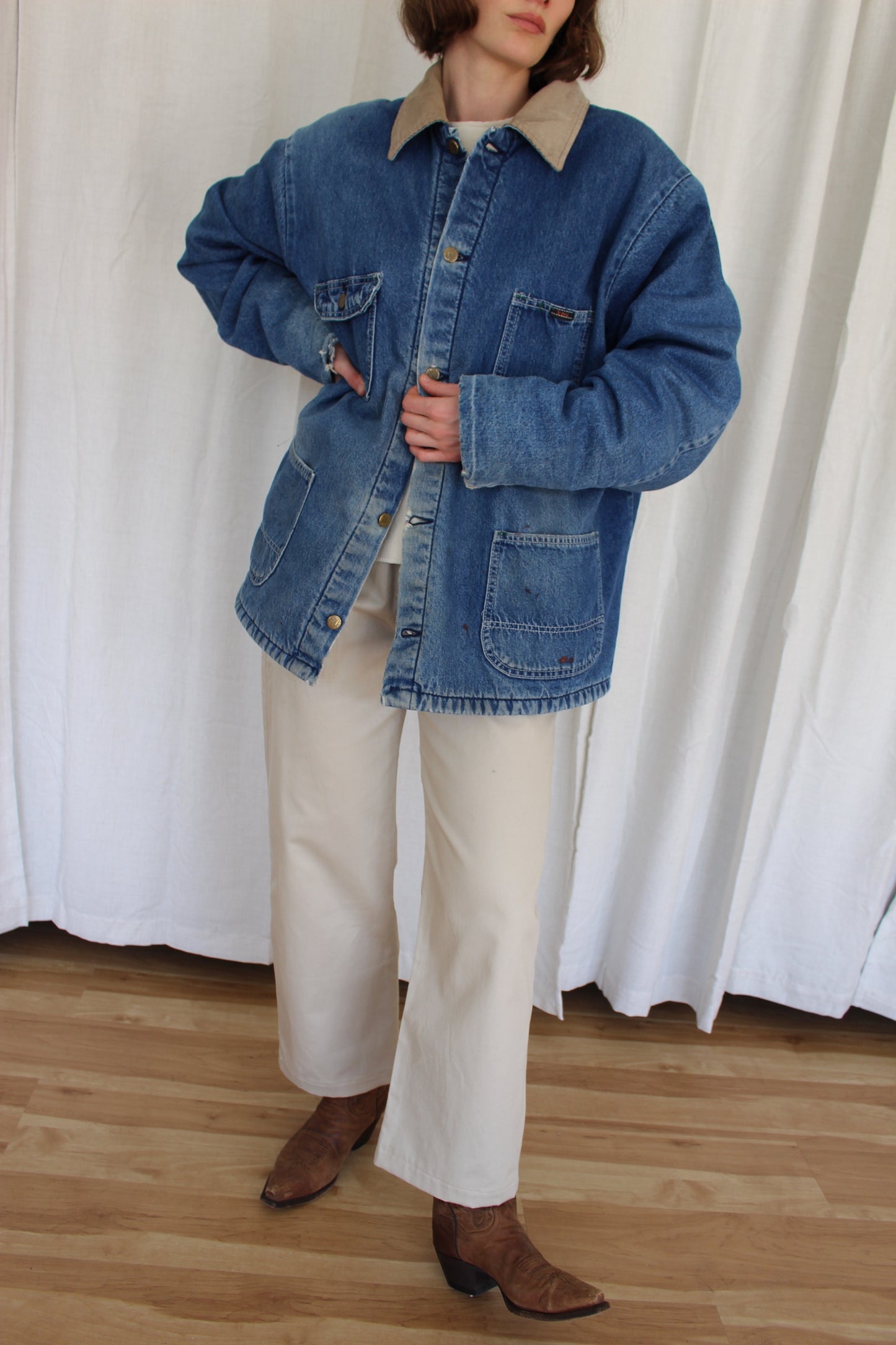 Distressed Vintage Blanket-Lined Denim Chore Coat