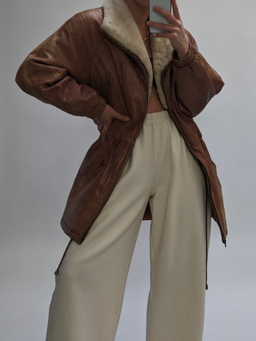 Rare Vintage Leather & Faux Fur Zip Coat