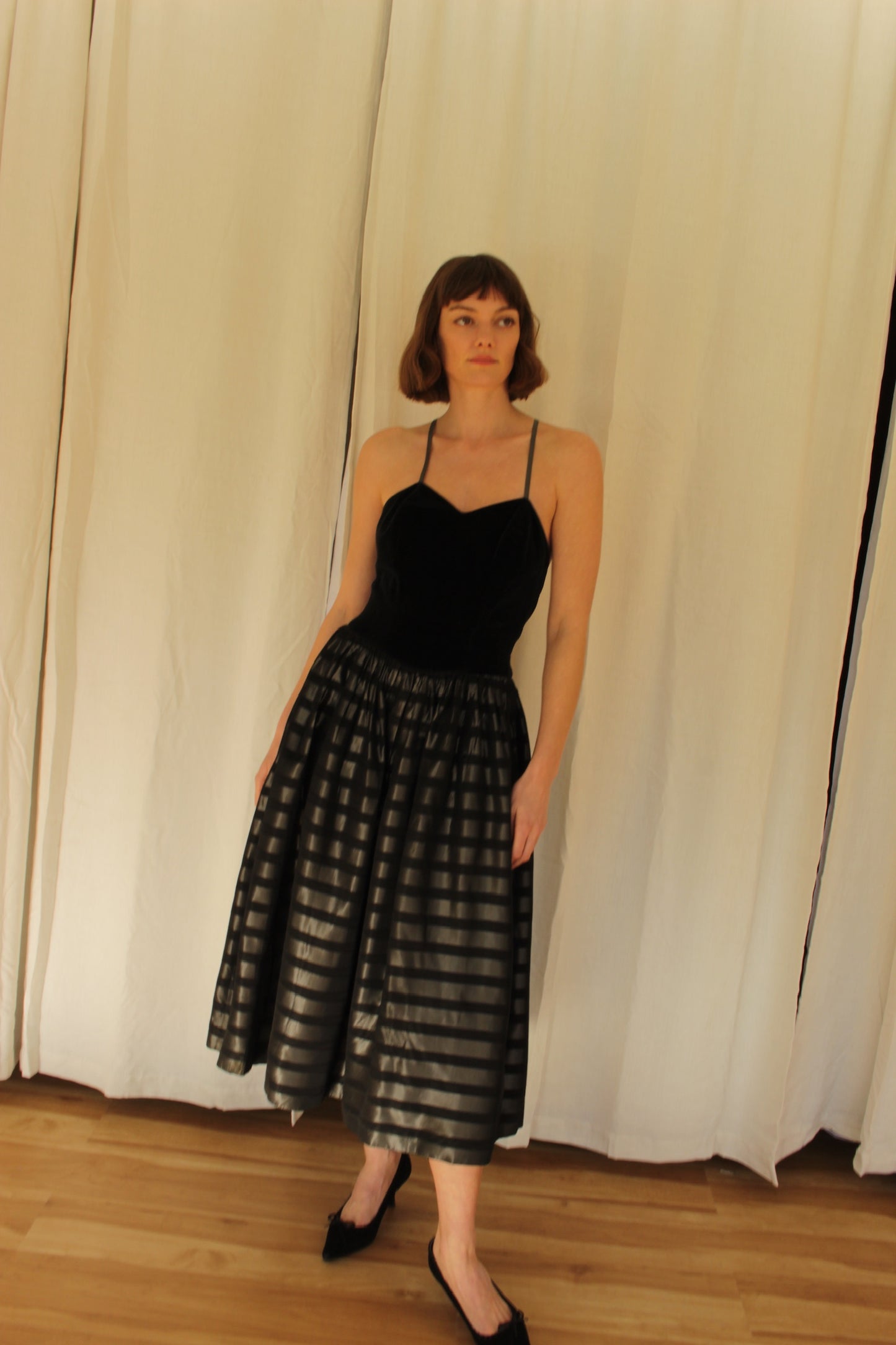 Stunning Vintage Velvet & Striped Dress