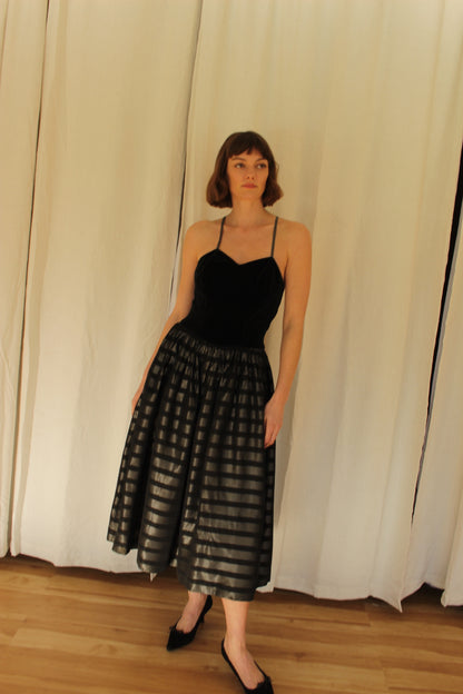 Stunning Vintage Velvet & Striped Dress