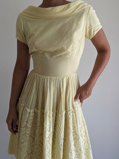 Vintage Butter Yellow Lace Dress