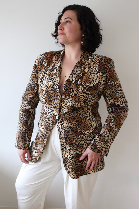 Vintage Animal Print Silk Blazer
