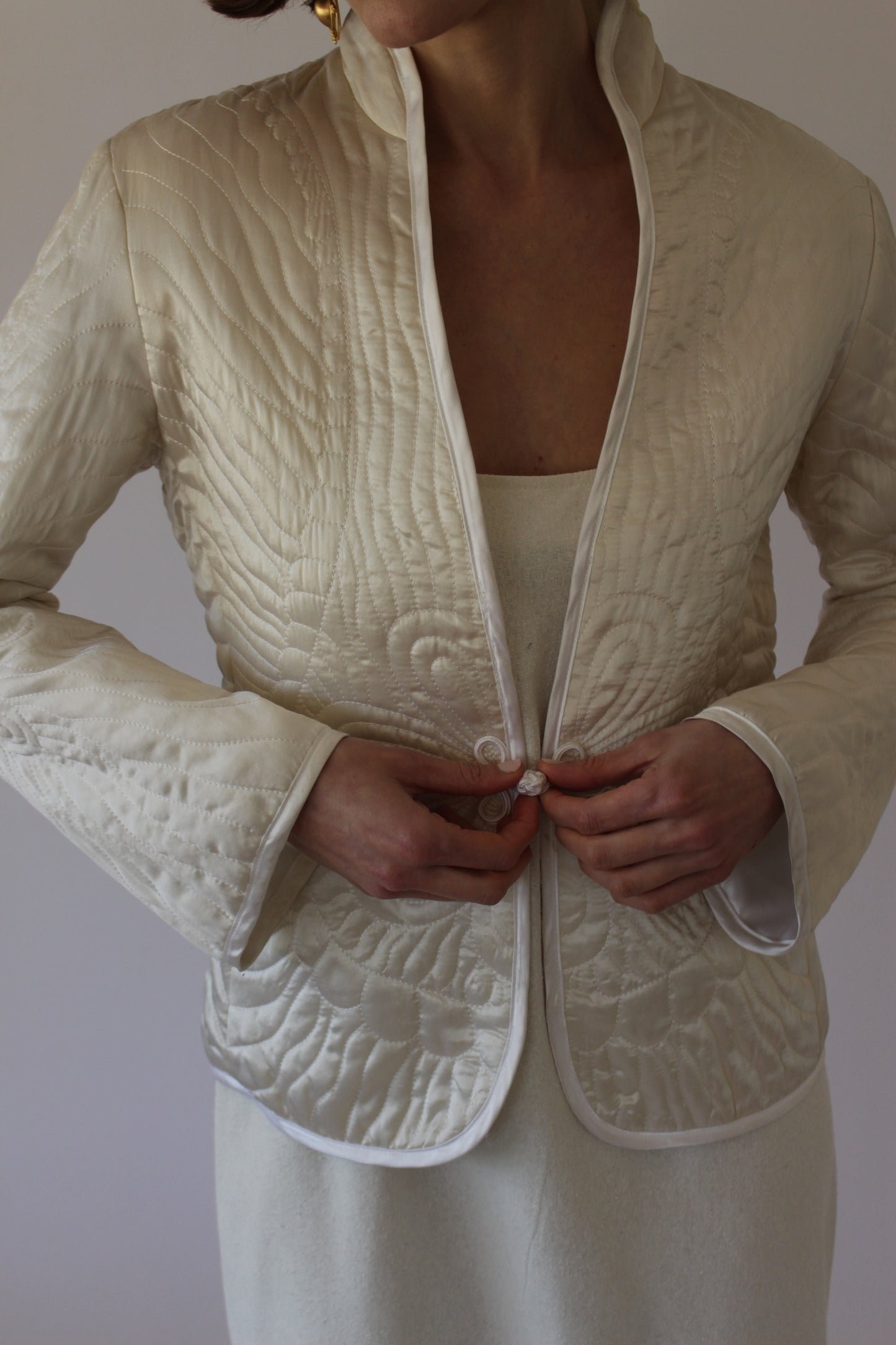 Stunning Vintage Pearl Quilted Silk Jacket