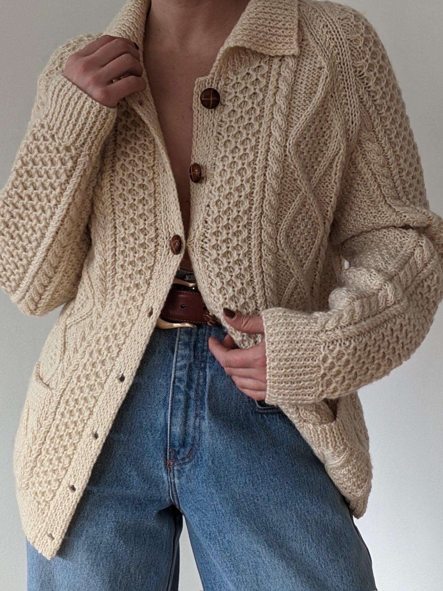 Vintage Buttercream Wool Fisherman Cardigan