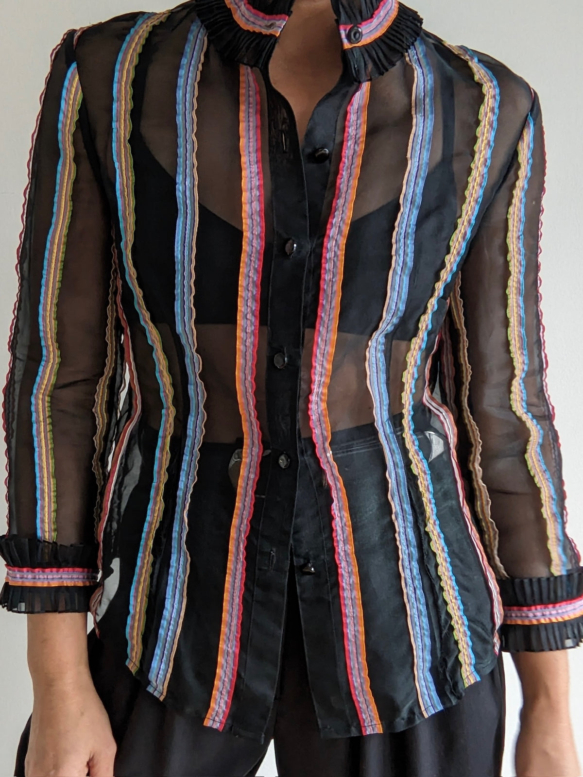 Vintage Sheer Ribbon Stripe Blouse