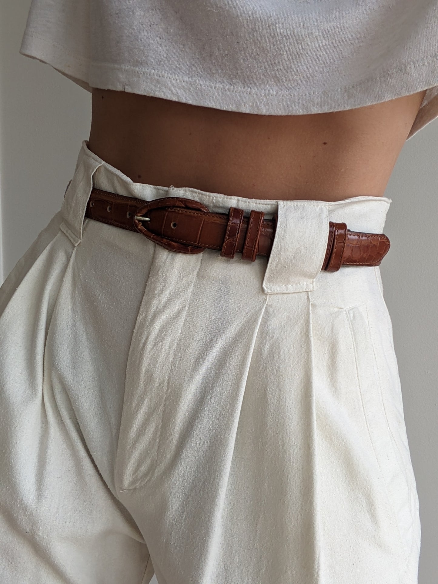 Vintage Alligator-Embossed Leather Belt