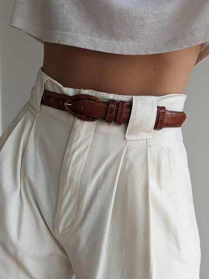Vintage Alligator-Embossed Leather Belt
