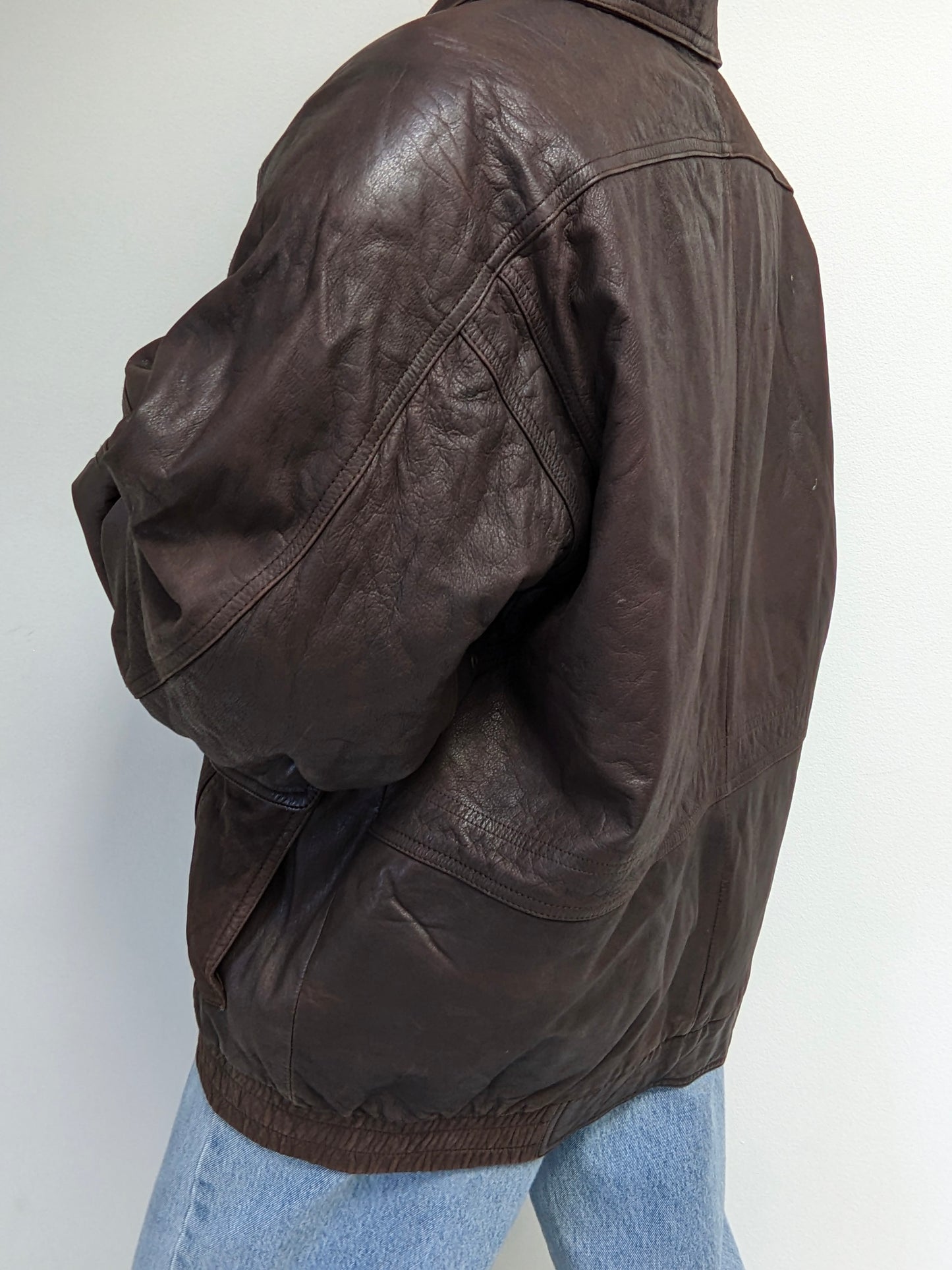 Incredible Vintage Dark Walnut Leather Bomber