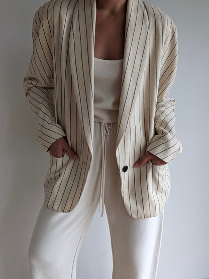 Beautiful Vintage Striped Cream Wool Blazer