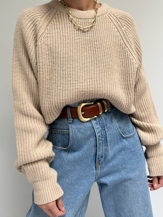 Vintage Latte Raglan Knit Sweater