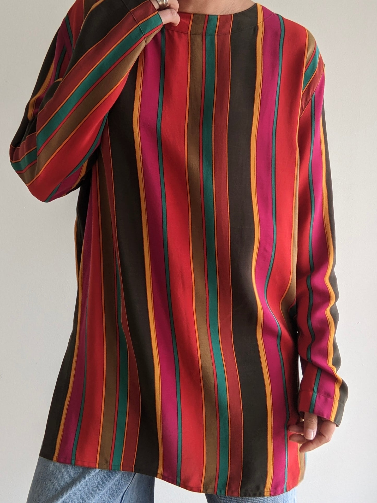 Bold Vintage Striped Silk Tunic