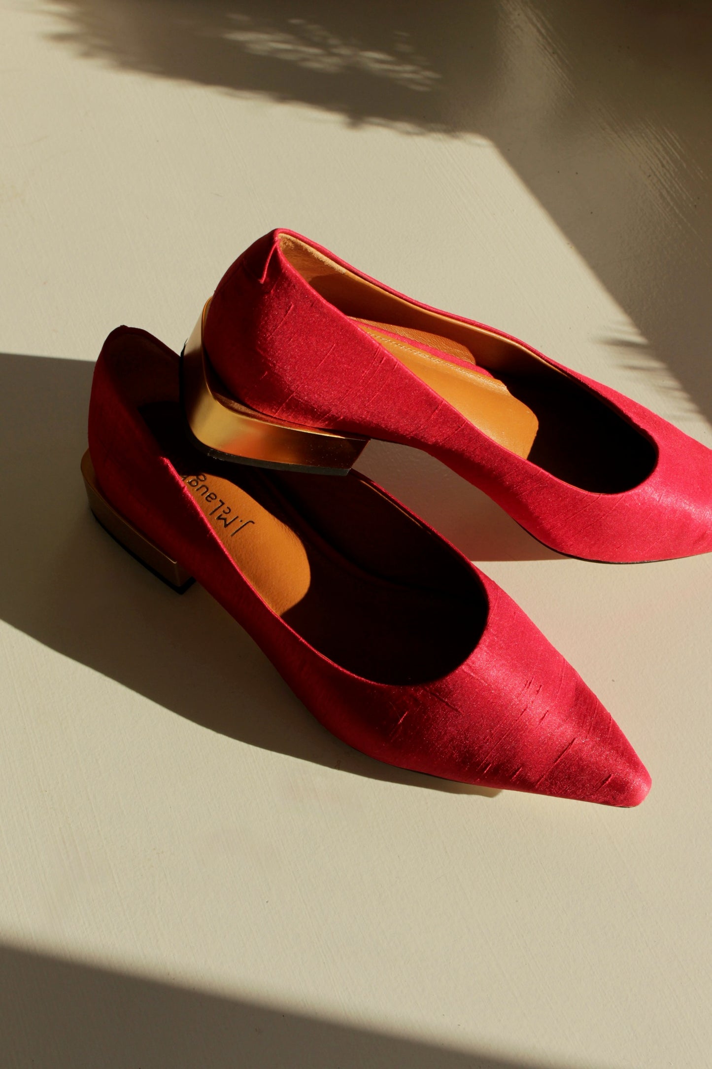 Beautiful Red Satin & Gold Heel Pumps