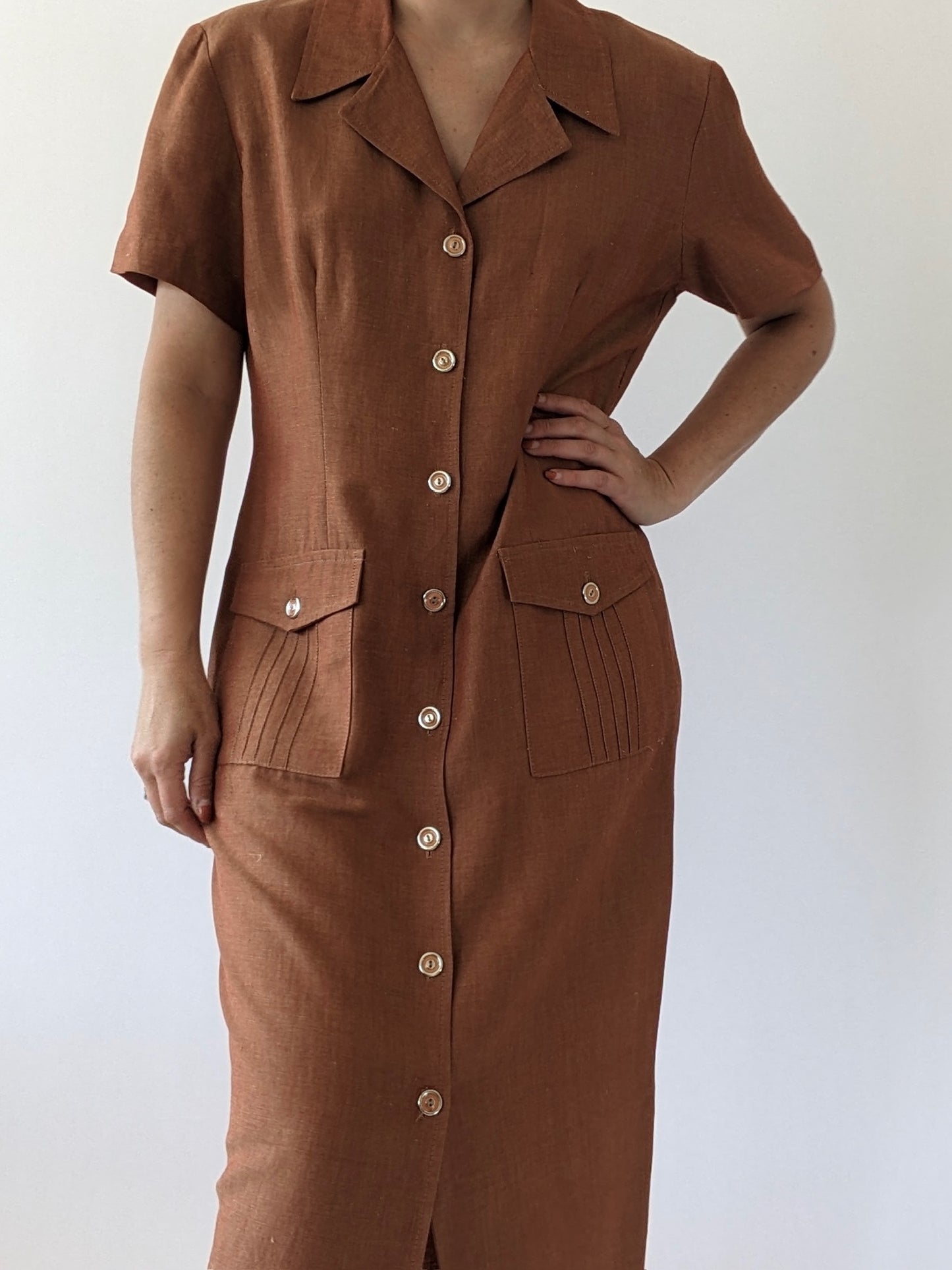 Vintage Rust Woven Linen Dress