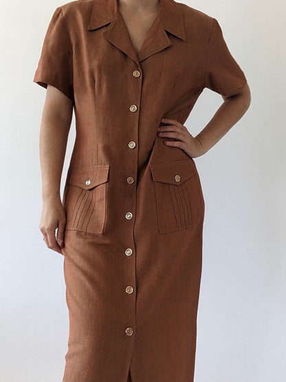 Vintage Rust Woven Linen Dress