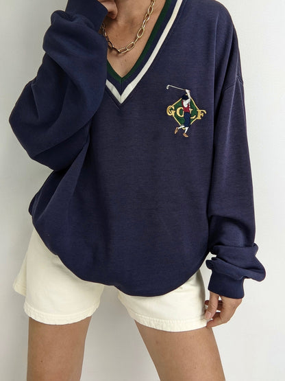 Vintage Golf Embroidered V-Neck Sweatshirt