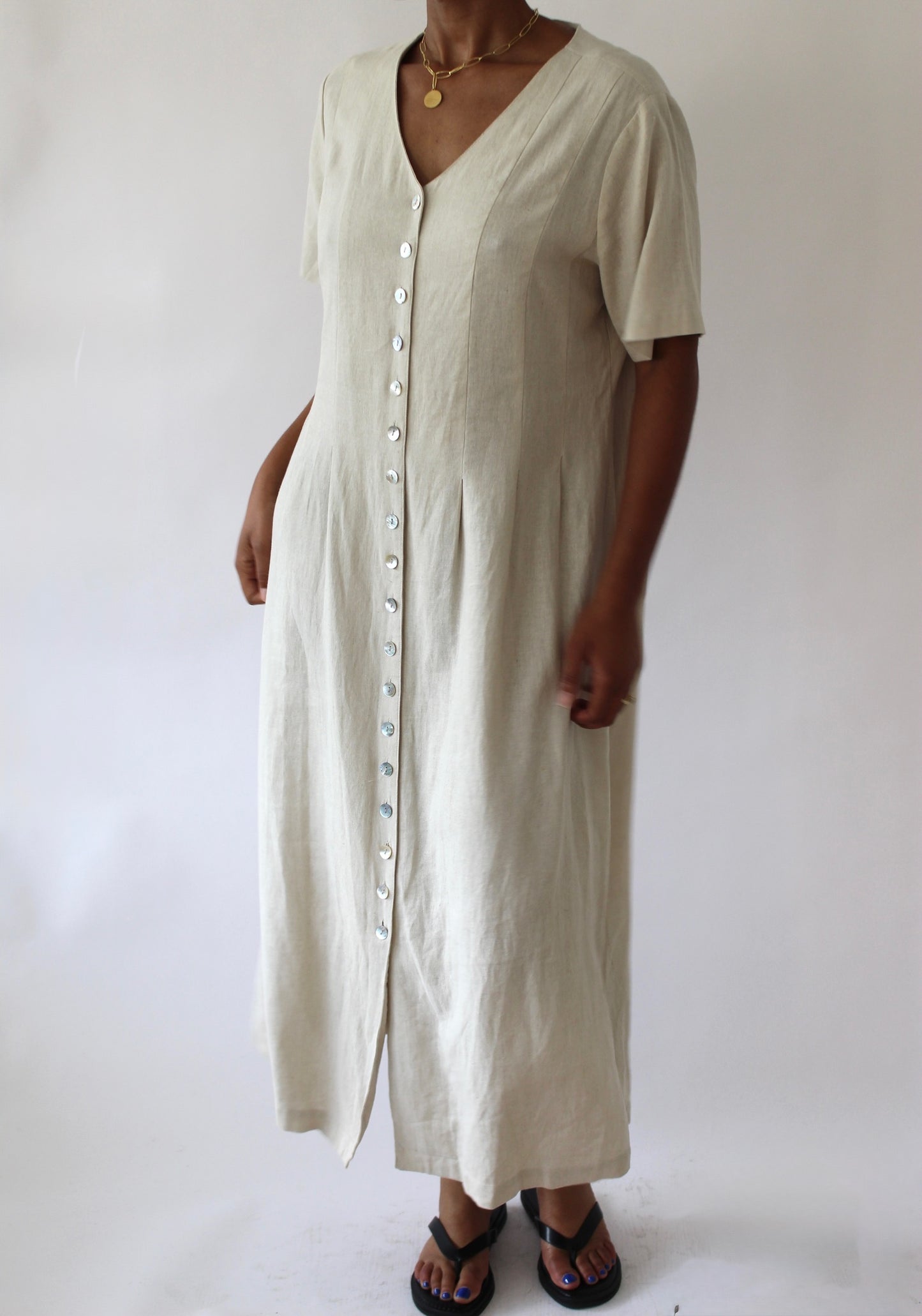 Vintage Pale Oat Linen Dress