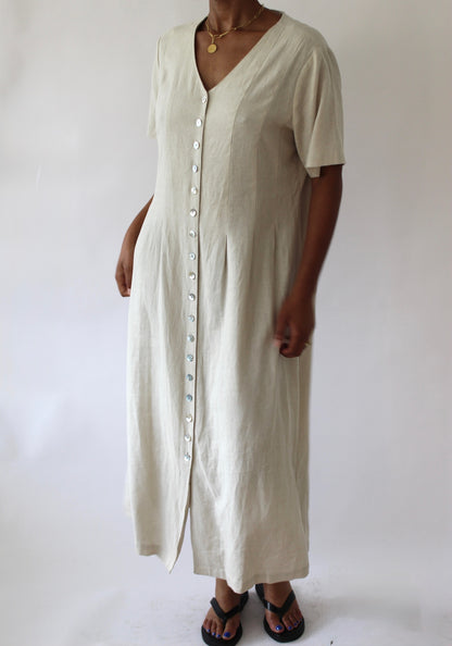 Vintage Pale Oat Linen Dress