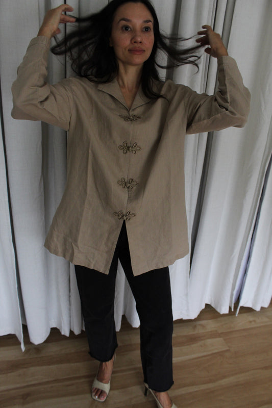 Vintage Sand Linen Frog Closure Tunic